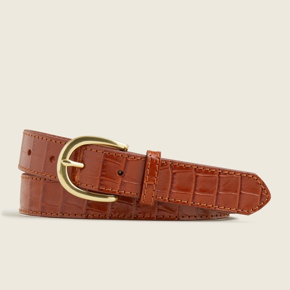 J.Crew Croc-embossed leather belt in Caramel Cafe Brown with Gold buckle XS